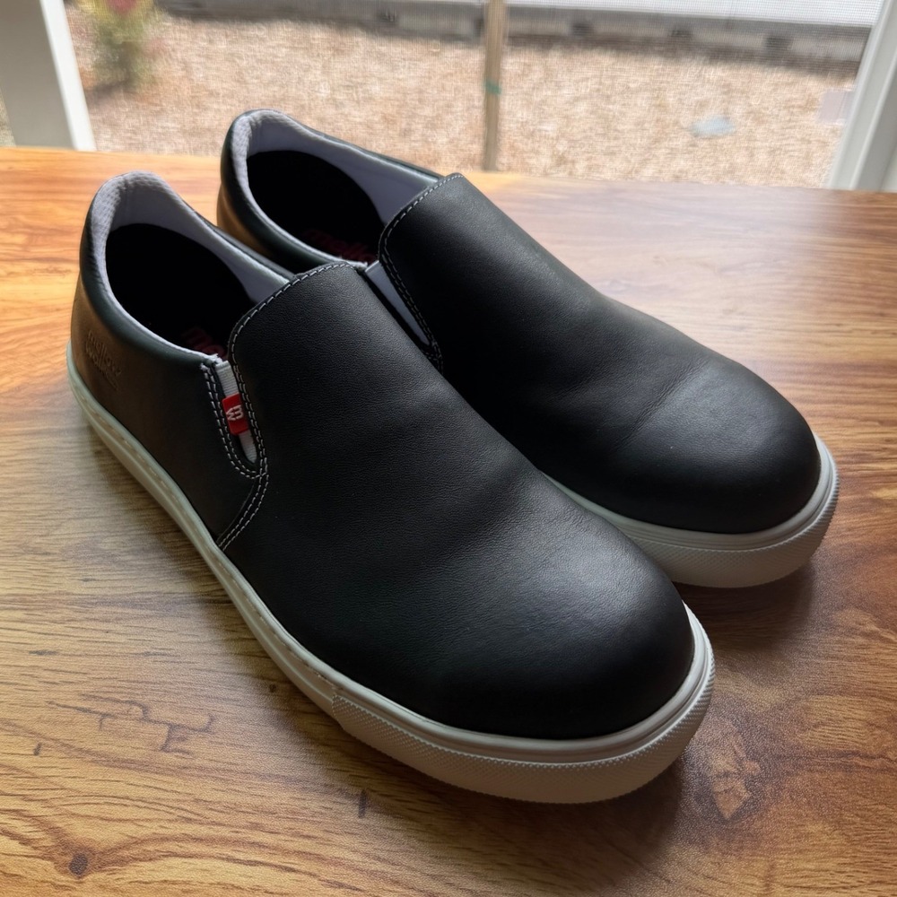 Mellow Walk Women's Jessica Black Leather Steel Toe Safety Slip On Shoes Sz 9E
